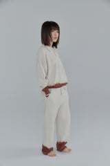 Summer knit polo / Ivory × Brown
