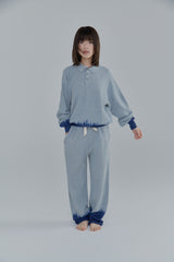 Summer knit polo / Gray × Blue