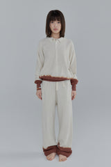 Summer knit polo / Ivory × Brown