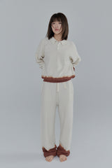 Summer knit polo / Ivory × Brown