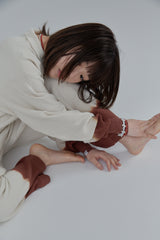 Summer knit polo / Ivory × Brown
