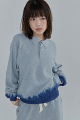 Summer knit polo / Gray × Blue