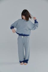 Summer knit polo / Gray × Blue