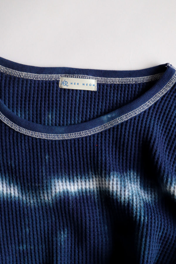 Tie-dye waffle pullover / Navy-blue
