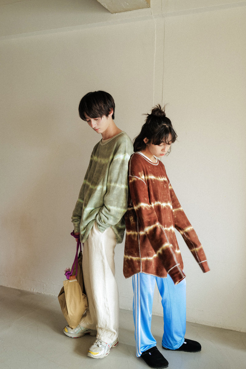 Tie-dye waffle pullover / Gray × mint